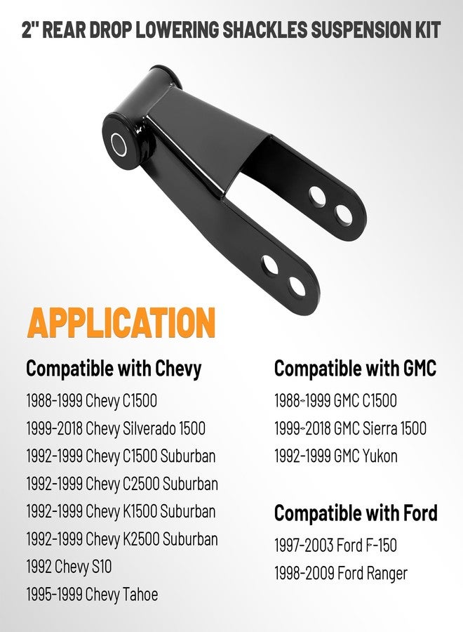 ECOTRIC 2" Rear Drop Lowering Shackles Suspension Kit Compatible with 1999-2018 Chevy Silverado/GMC Sierra 1500;1988-1999 C1500 GMC Yukon Chevy S10 Ford F150 Replacement for 410520 - Image 3